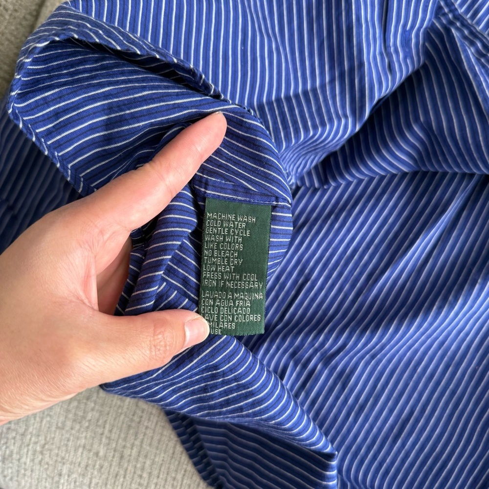Lauren Ralph Lauren Men's Navy and White Striped Shirt - Picture 7 of 8